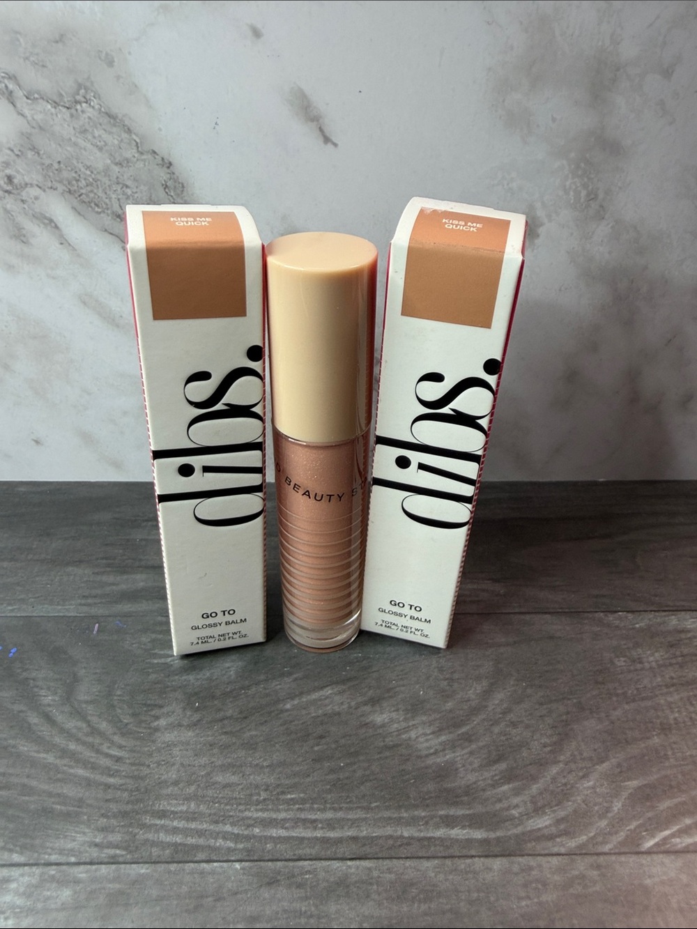 Two (2) NEW Dinbs Go To Glossy Balm — Nude Peach Shine kiss Me Quick.